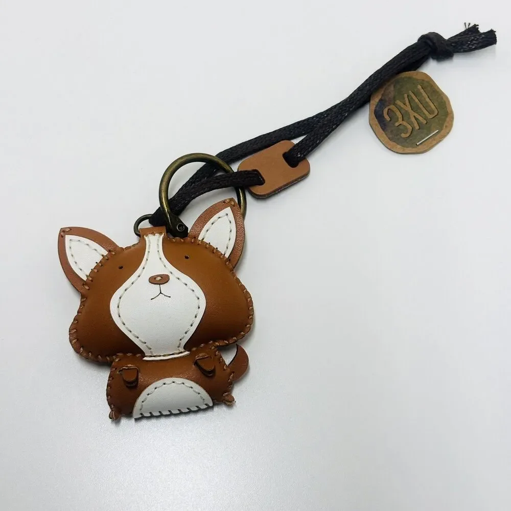 Corgi Dog Keychain Bag Charm Vegan Leather NEW with Tags Stocking Stuffer Gift